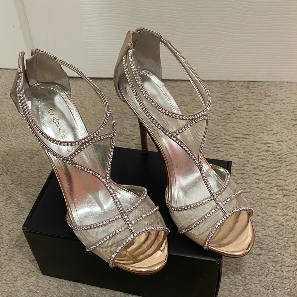 Caparros Rose gold  Heels with rhinestones Size 10B worn in good condition
